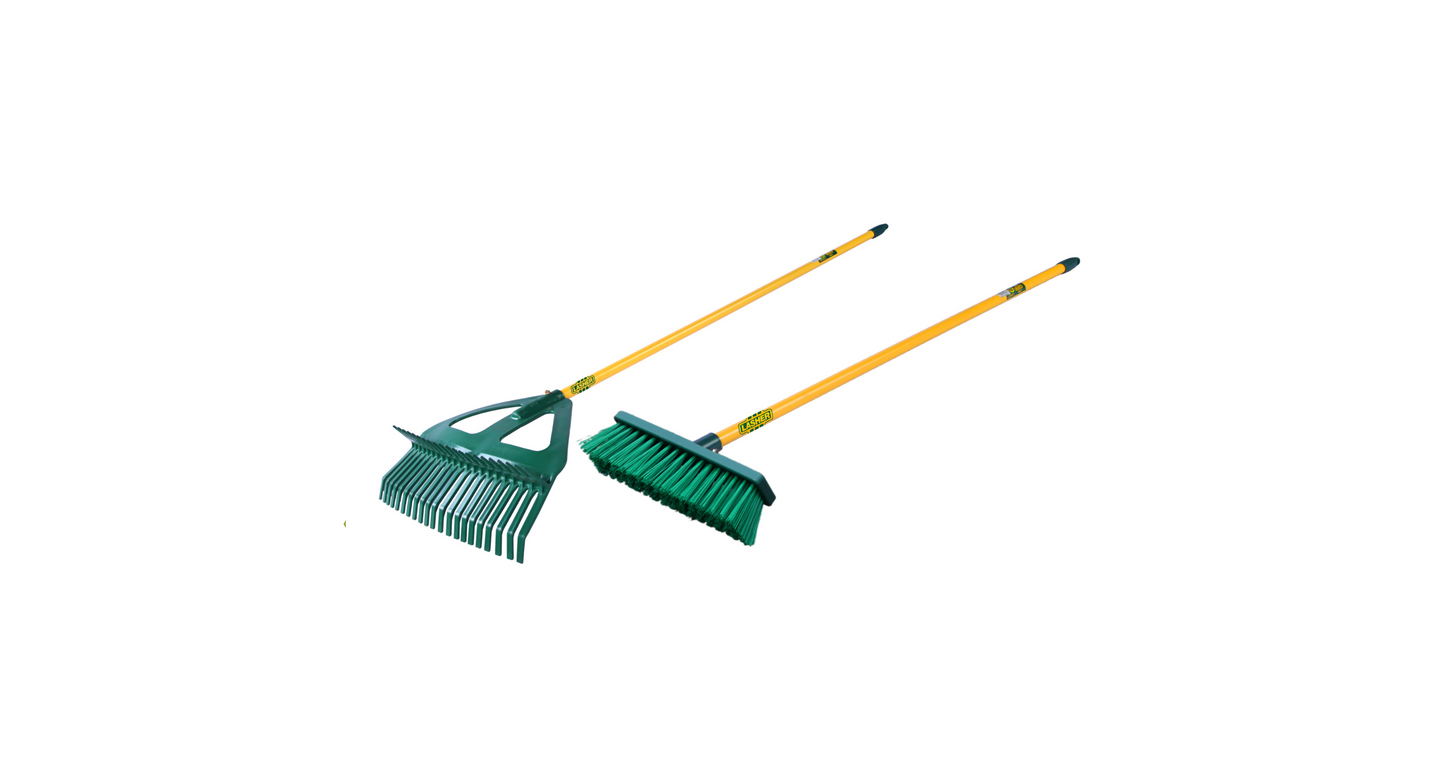 LASHER Rake & Broom Combo (2-Piece Outdoor Cleaning Set)