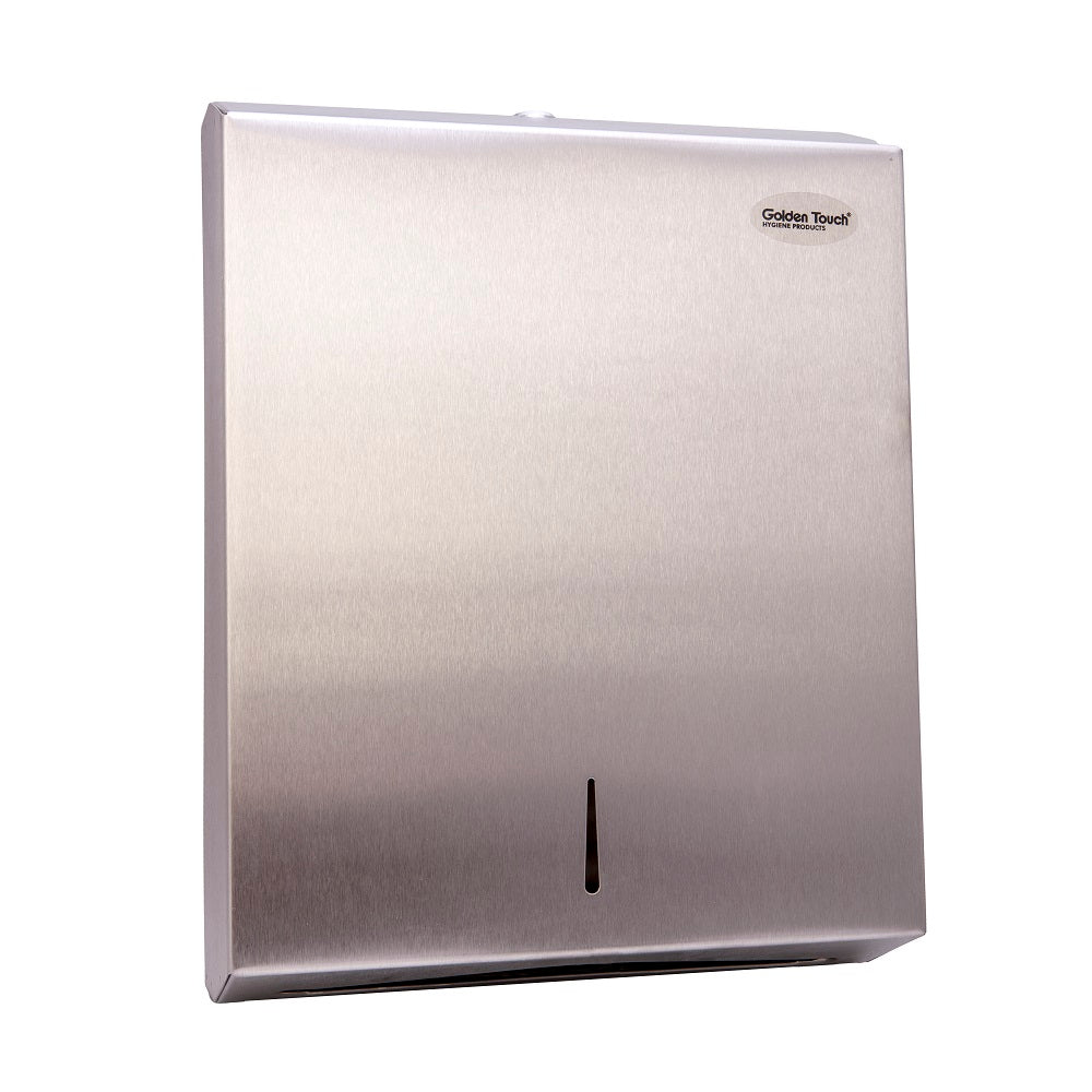 GOLDEN TOUCH Folded Paper Towel Dispenser (STAINLESS STEEL) (28.5cm x 37cm x 10cm) (ESTIMATED PAPER SIZE IS 240MM X 360MM PER SHEET)
