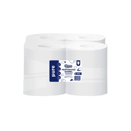 Dream PURE 1 Ply PREMIUM PERFORATED EMBOSSED Barrel / Centrefeed Towels (Pack of 4) (210mm x 300mm) (680 Sheets / Roll = 2 720 x Sheets / Pack)