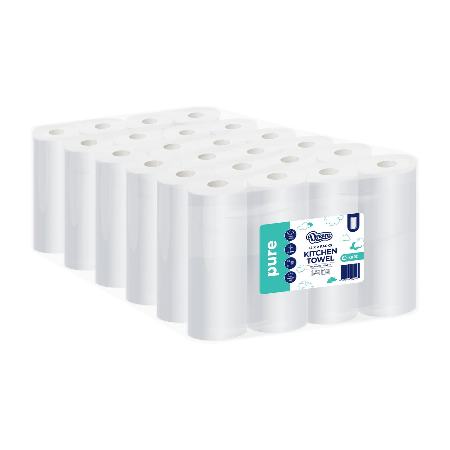 Dream PURE 2 Ply PREMIUM Kitchen Towels (Pack of 24) (260mm x 210mm) (42gsm - 2 x 21gsm / 110mm DIA Roll)