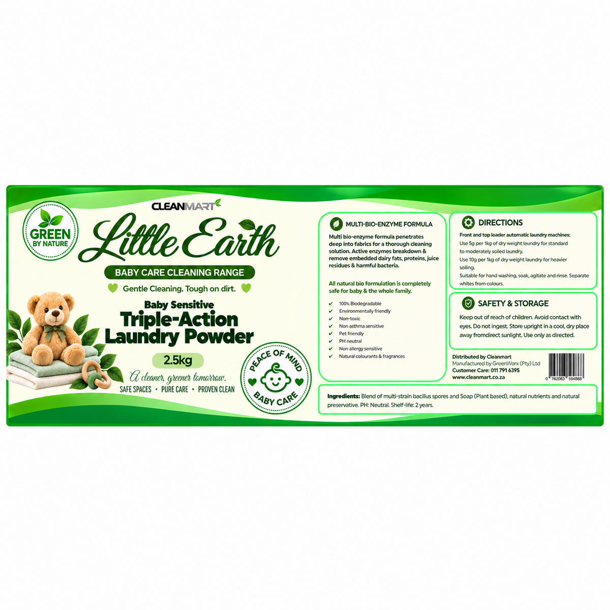 Little Earth Baby Sensitive Triple-Action Laundry Powder 2.5kg