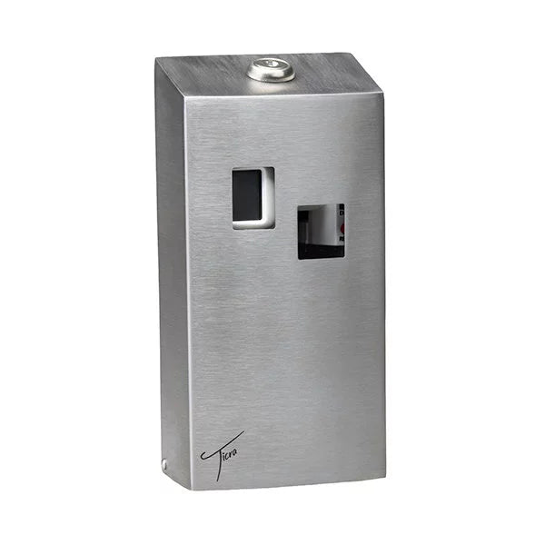 TICRA Programmable Air Freshener Dispenser (STEEL) (VANDAL RESISTANT) (EXCLUDES BATTERIES - Requires 2 x C-Cell Type) (Dimensions: 9.6cm x 7.51cm x 19cm) (TAKES 75ML REFILL) (LIFETIME WARRANTY ON WORKMANSHIP)