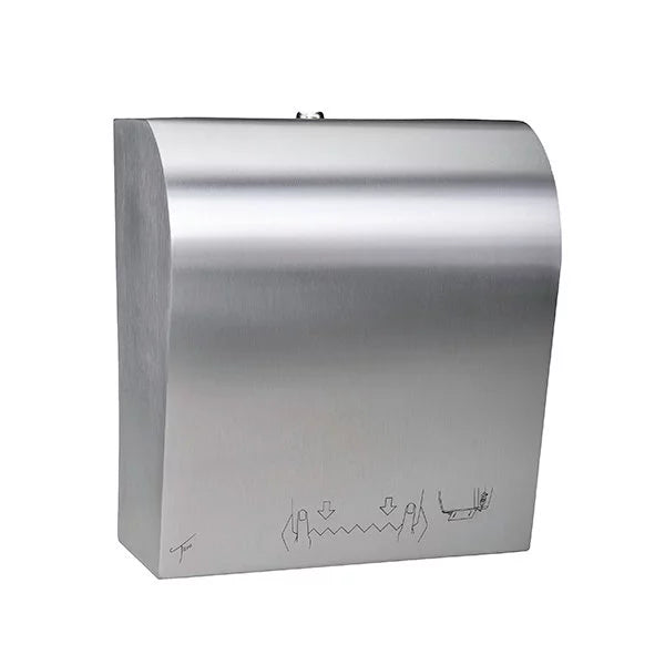 TICRA Touch-Free Mini AUTOCUT Paper Towel Dispenser (STEEL) (LOW PULL FORCE DISPENSING) (18cm x 29cm x 36cm) (Dispenses Non-Perforated Rolls up to 20.32cm WIDE & 15.24cm in DIAMETER)