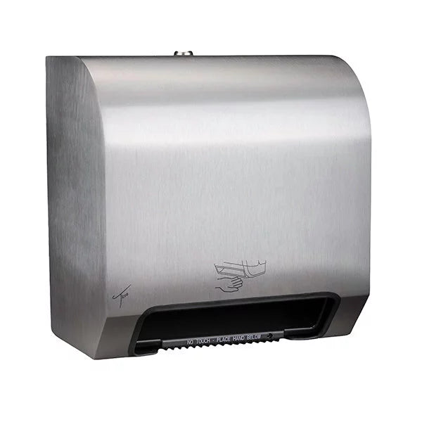TICRA Automatic Touch-Free Mini Paper Towel Dispenser (STEEL) (EXCLUDES BATTERIES - Requires 4 x D-Cell Type) (20cm x 29cm x 29cm) (Dispenses Non-Perforated Rolls up to 20.32cm WIDE & 15.24cm in DIAMETER)